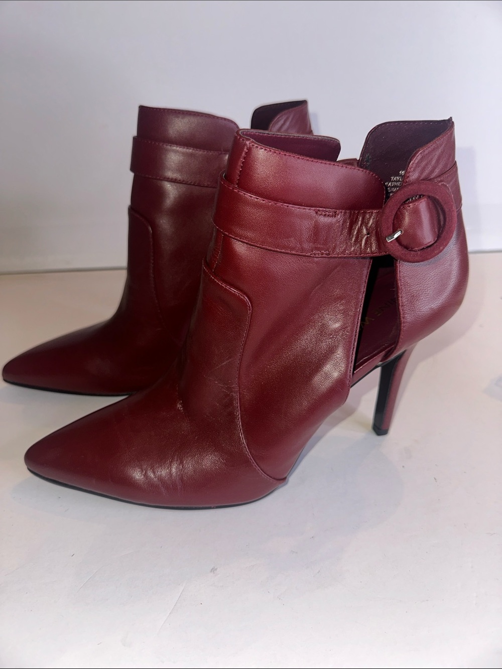 Nine West Burgundy Pointed Toe Ankle Booties with Buckle